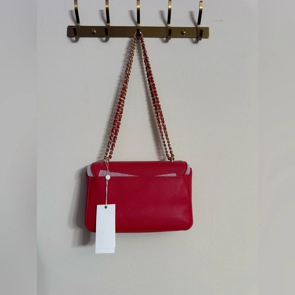 TORY BURCH Pebbled Leather Shoulder Bag With Adjustable Chain Vermillion Red